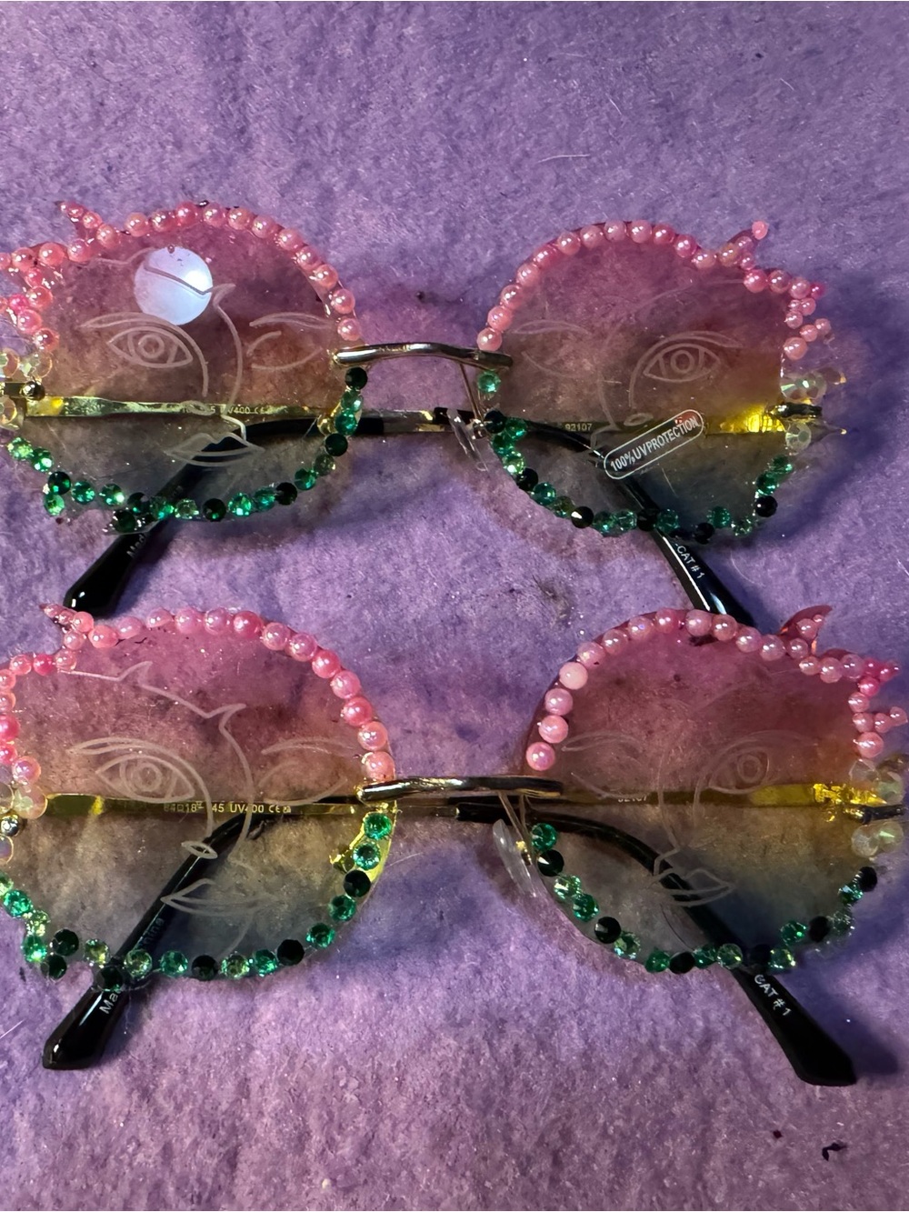 Pink & Green Beaded moon Sunglasses